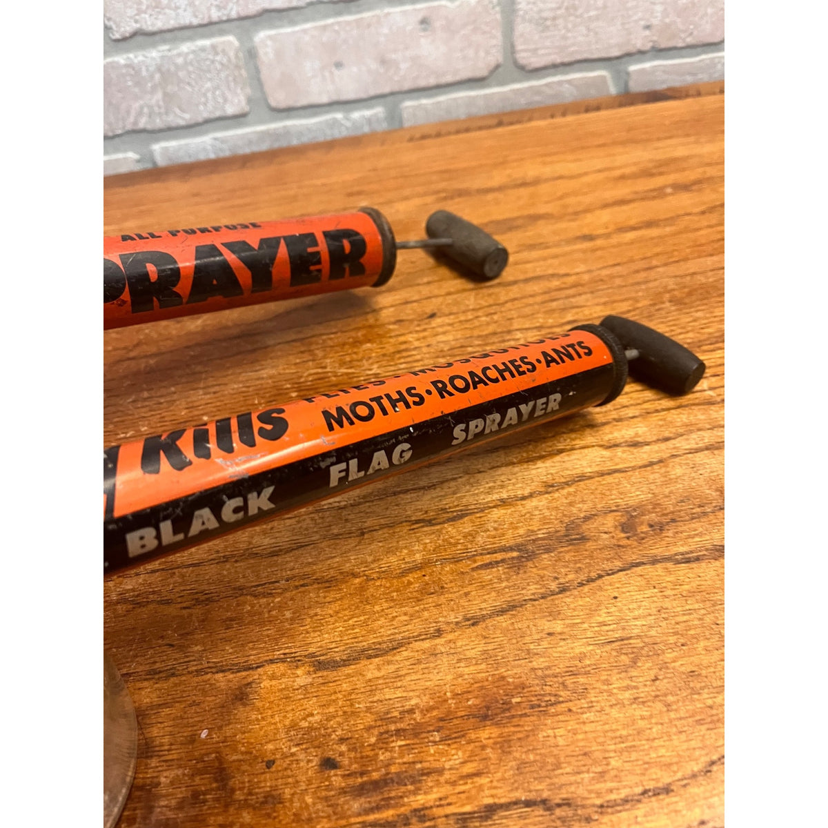 Vintage Black Flag Bug Sprayer Tin Insect Killer Spray Pump Cans (2) Advertising