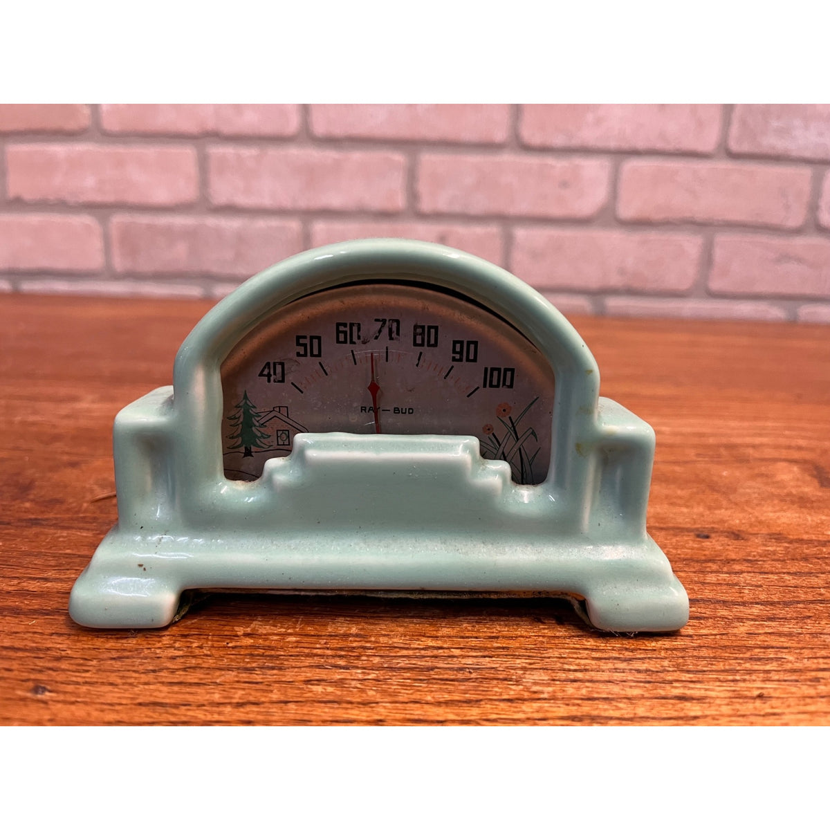 Vintage Art Deco Style Blue Pottery Ray-Bud Temperature Thermometer