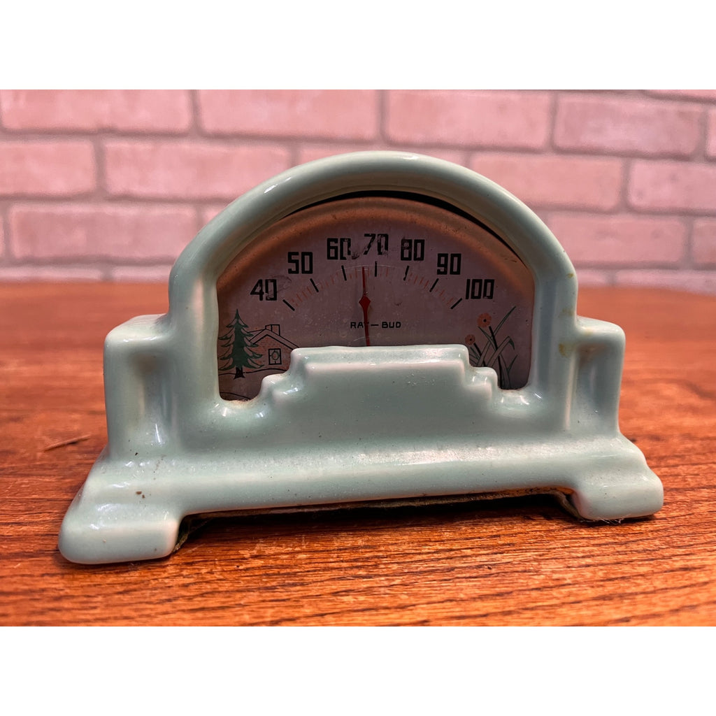 Vintage Art Deco Style Blue Pottery Ray-Bud Temperature Thermometer