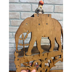 Vintage Black Forest Style Elephant Wall Shelf Carved Wood Folk Art w/ Rider