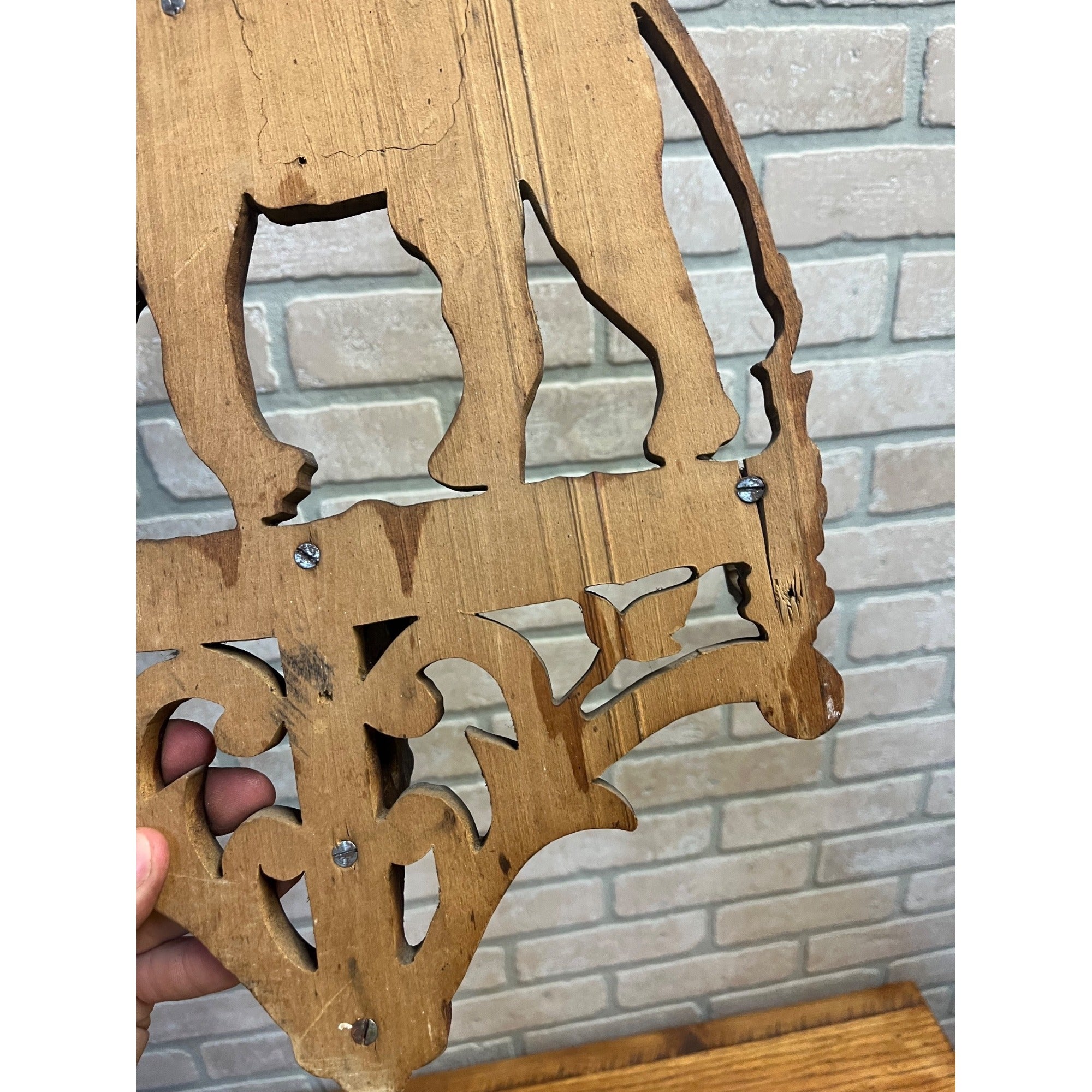 Vintage Black Forest Style Elephant Wall Shelf Carved Wood Folk Art w/ Rider