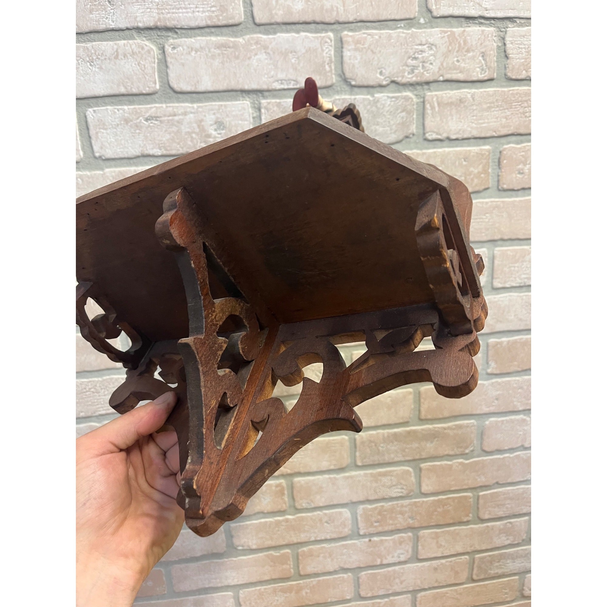 Vintage Black Forest Style Elephant Wall Shelf Carved Wood Folk Art w/ Rider