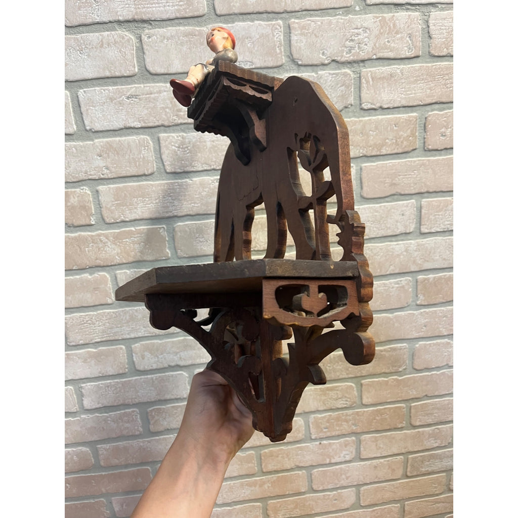 Vintage Black Forest Style Elephant Wall Shelf Carved Wood Folk Art w/ Rider