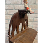 Vintage Black Forest Style Elephant Wall Shelf Carved Wood Folk Art w/ Rider