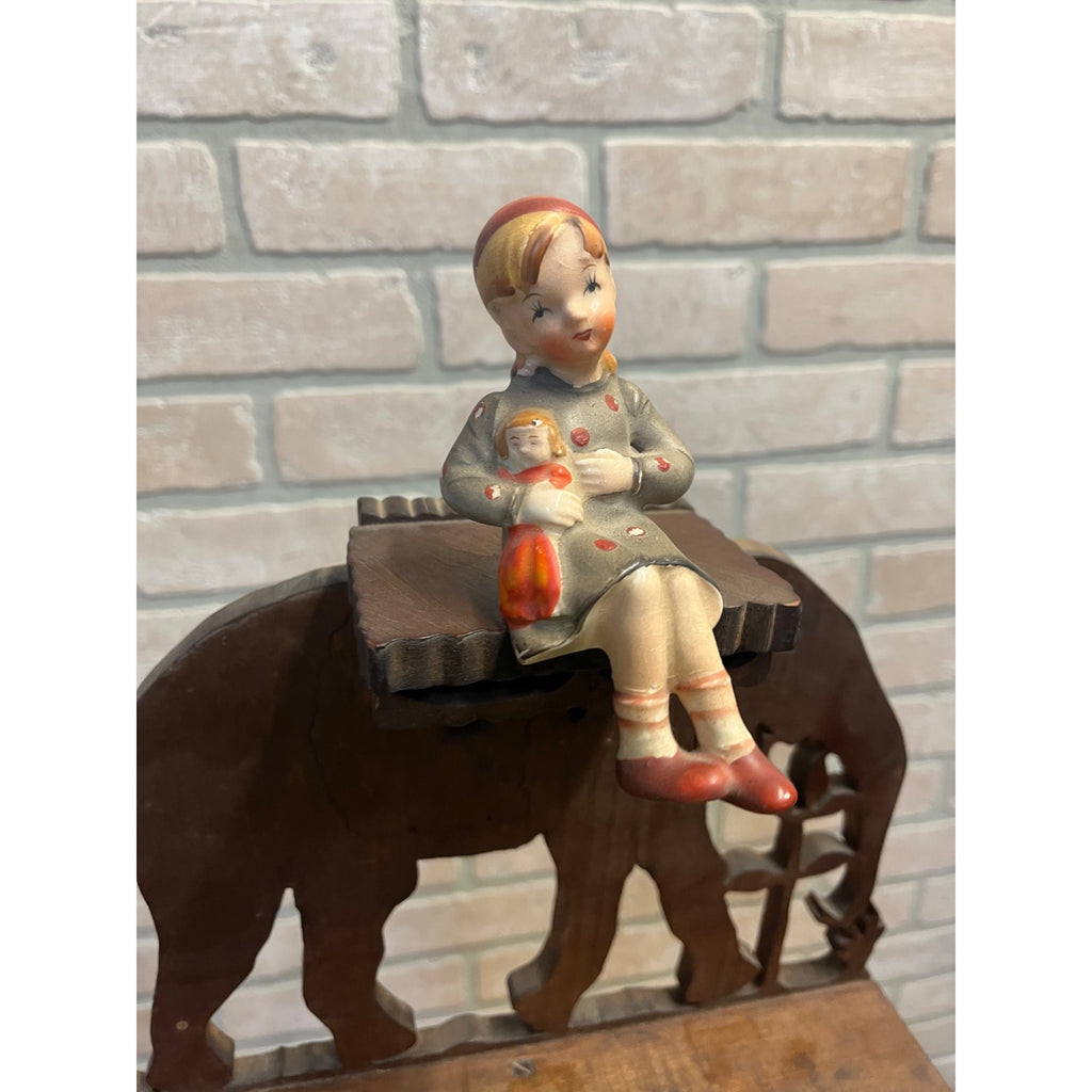 Vintage Black Forest Style Elephant Wall Shelf Carved Wood Folk Art w/ Rider