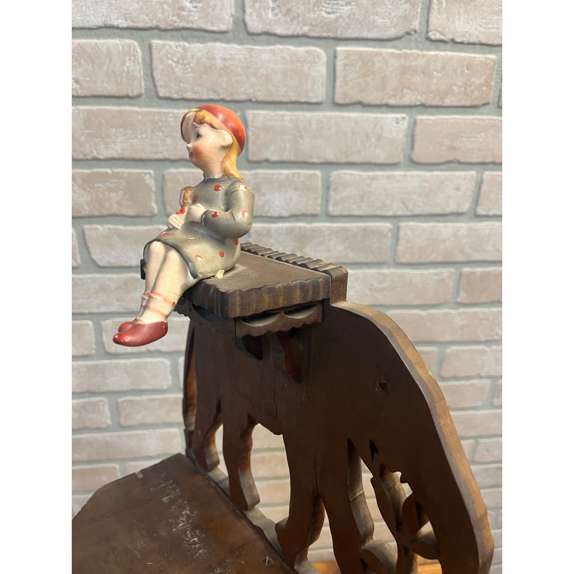Vintage Black Forest Style Elephant Wall Shelf Carved Wood Folk Art w/ Rider