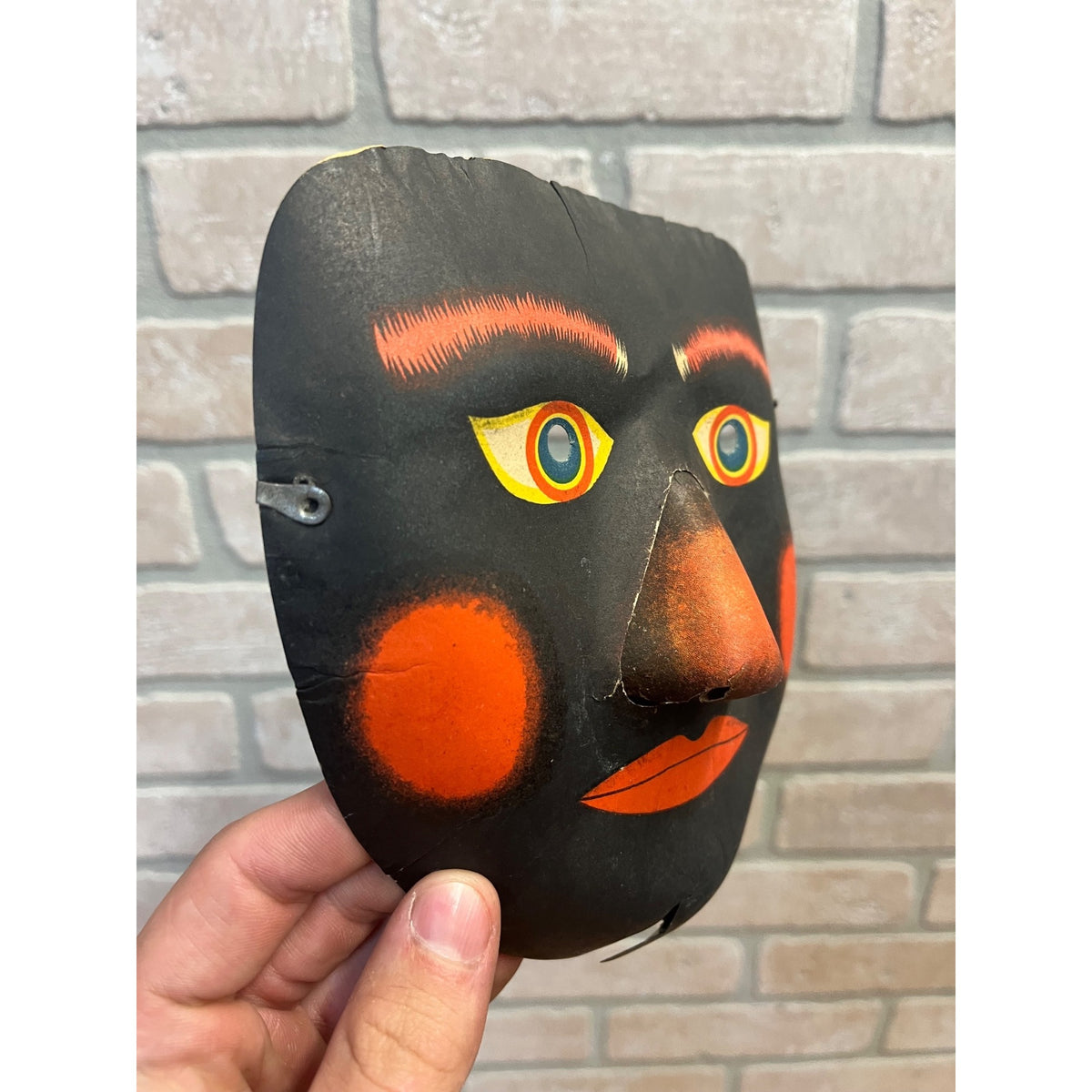 Vintage 1940s Halloween Human Face w/ Red Cheeks Japan Cardboard Party Mask