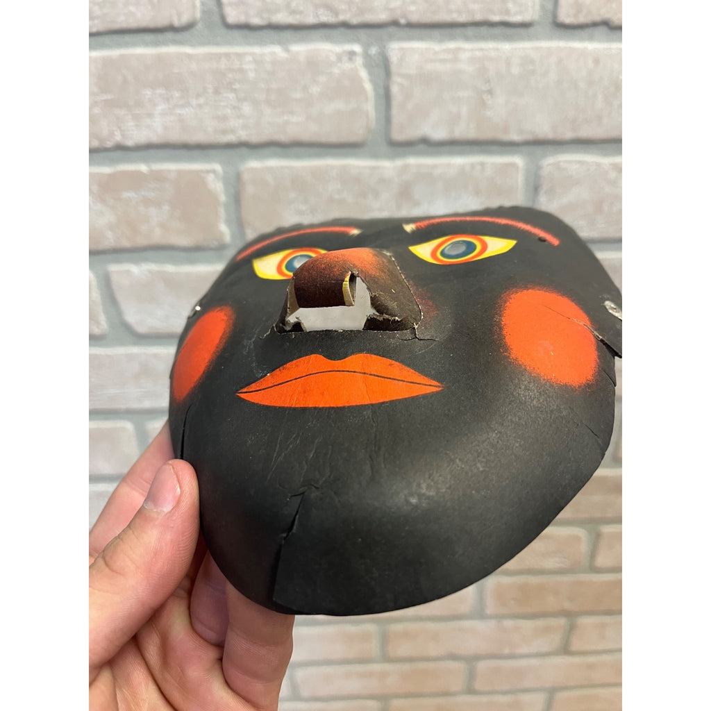 Vintage 1940s Halloween Human Face w/ Red Cheeks Japan Cardboard Party Mask