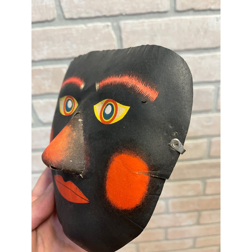 Vintage 1940s Halloween Human Face w/ Red Cheeks Japan Cardboard Party Mask