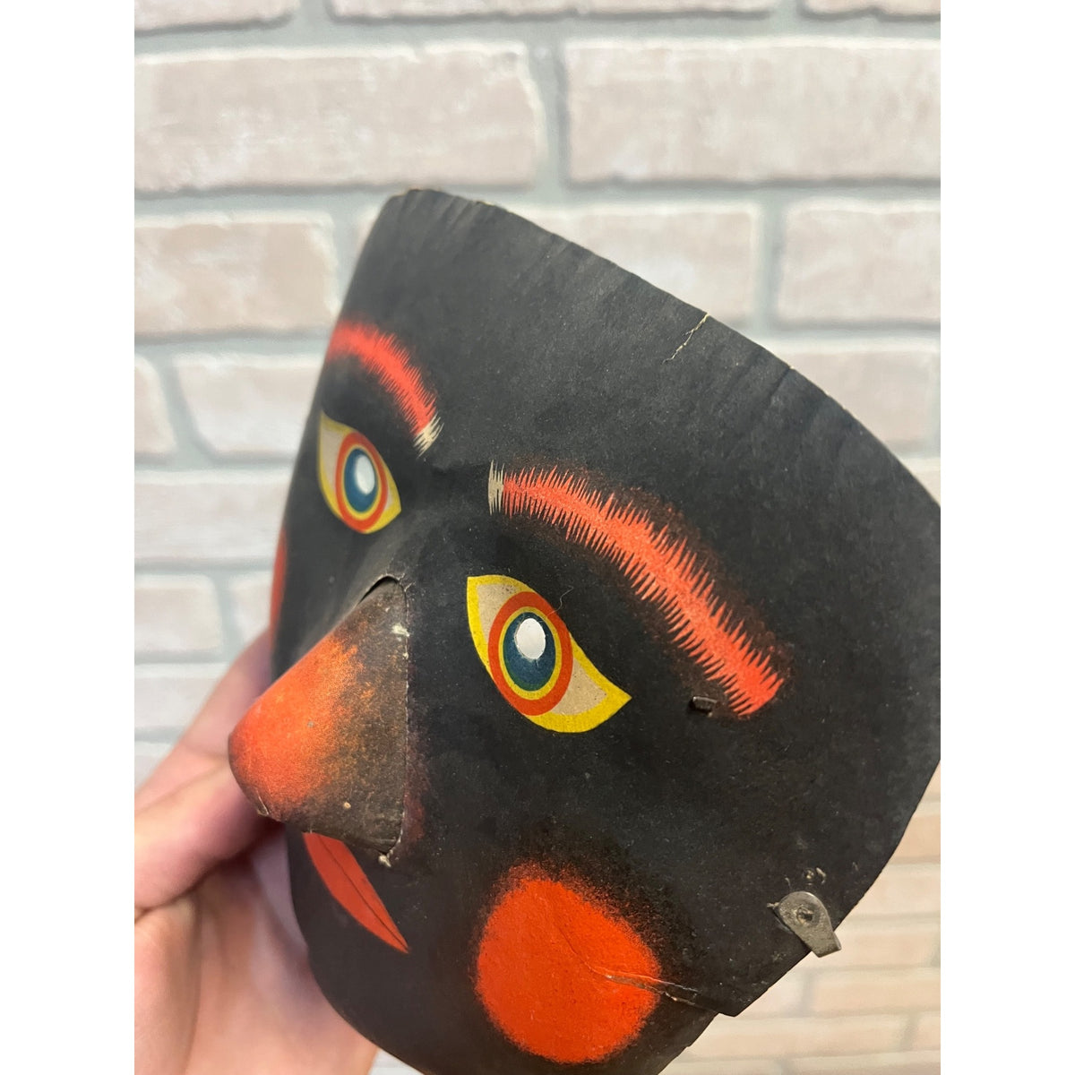 Vintage 1940s Halloween Human Face w/ Red Cheeks Japan Cardboard Party Mask