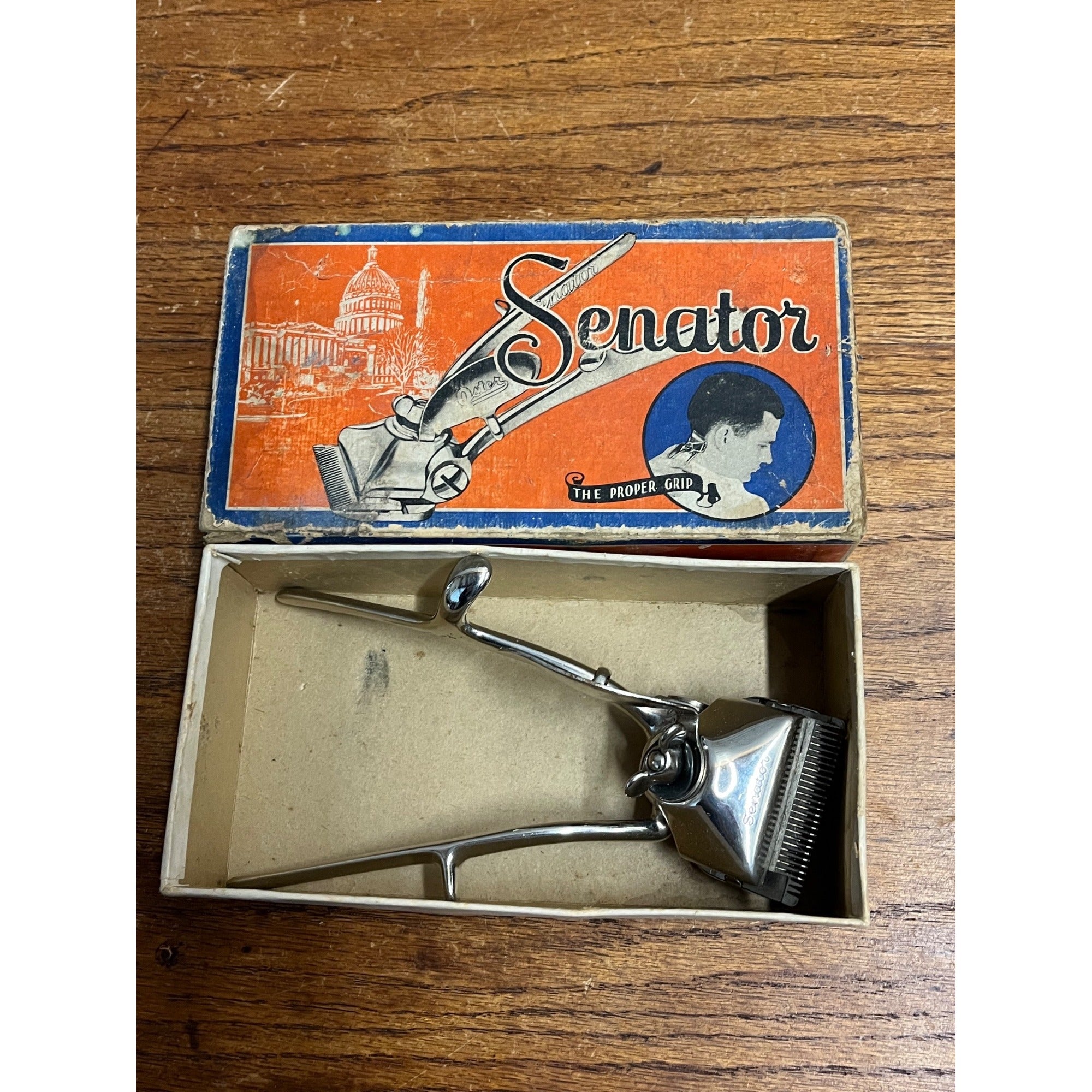 Vintage 1930s Oster Senator Hair Clipper Barber Hand Held Original Box - Racine