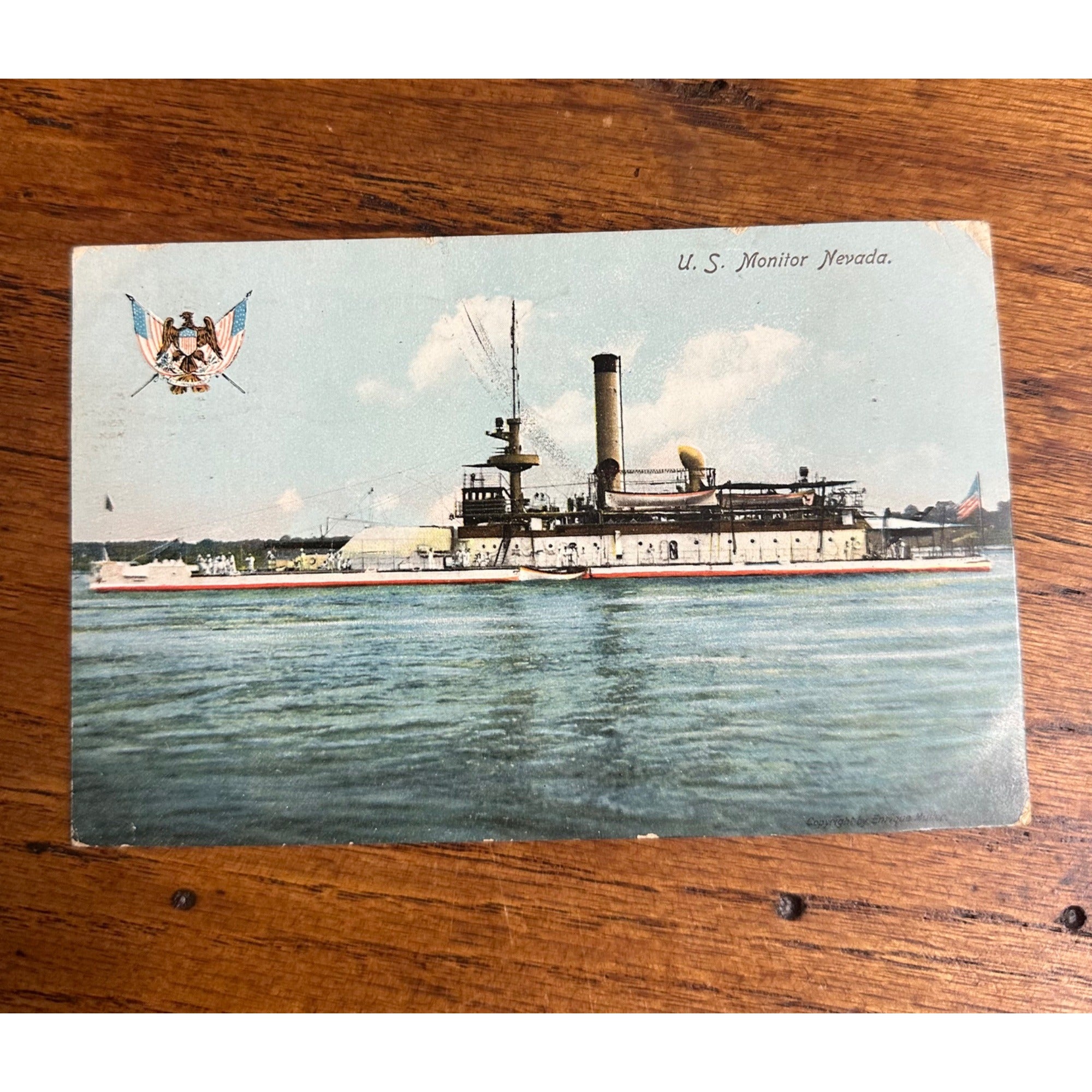 Vintage 1907 Soldier Written Postcard US Monitor Nevada Battleship Postcard
