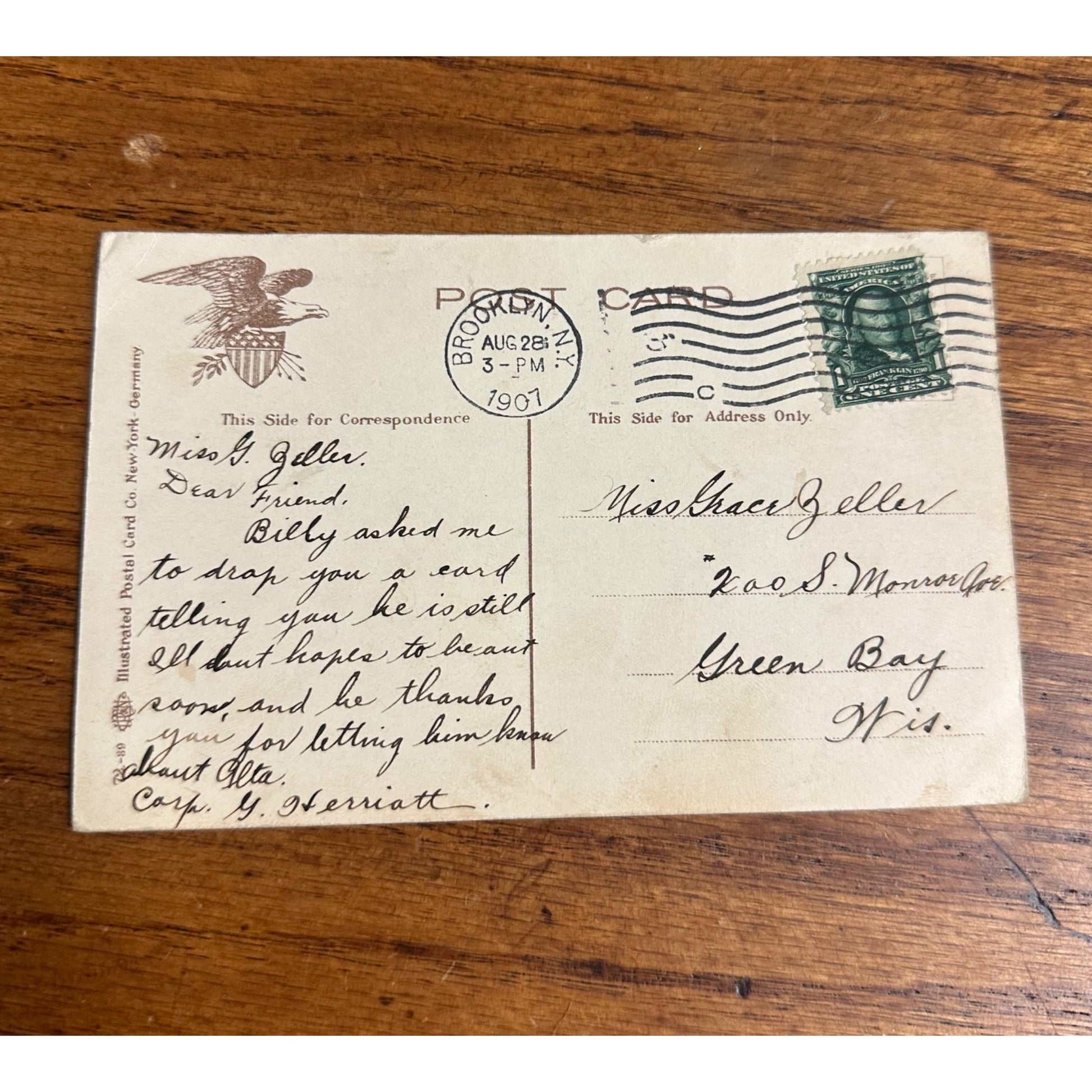 Vintage 1907 Soldier Written Postcard US Monitor Nevada Battleship Postcard
