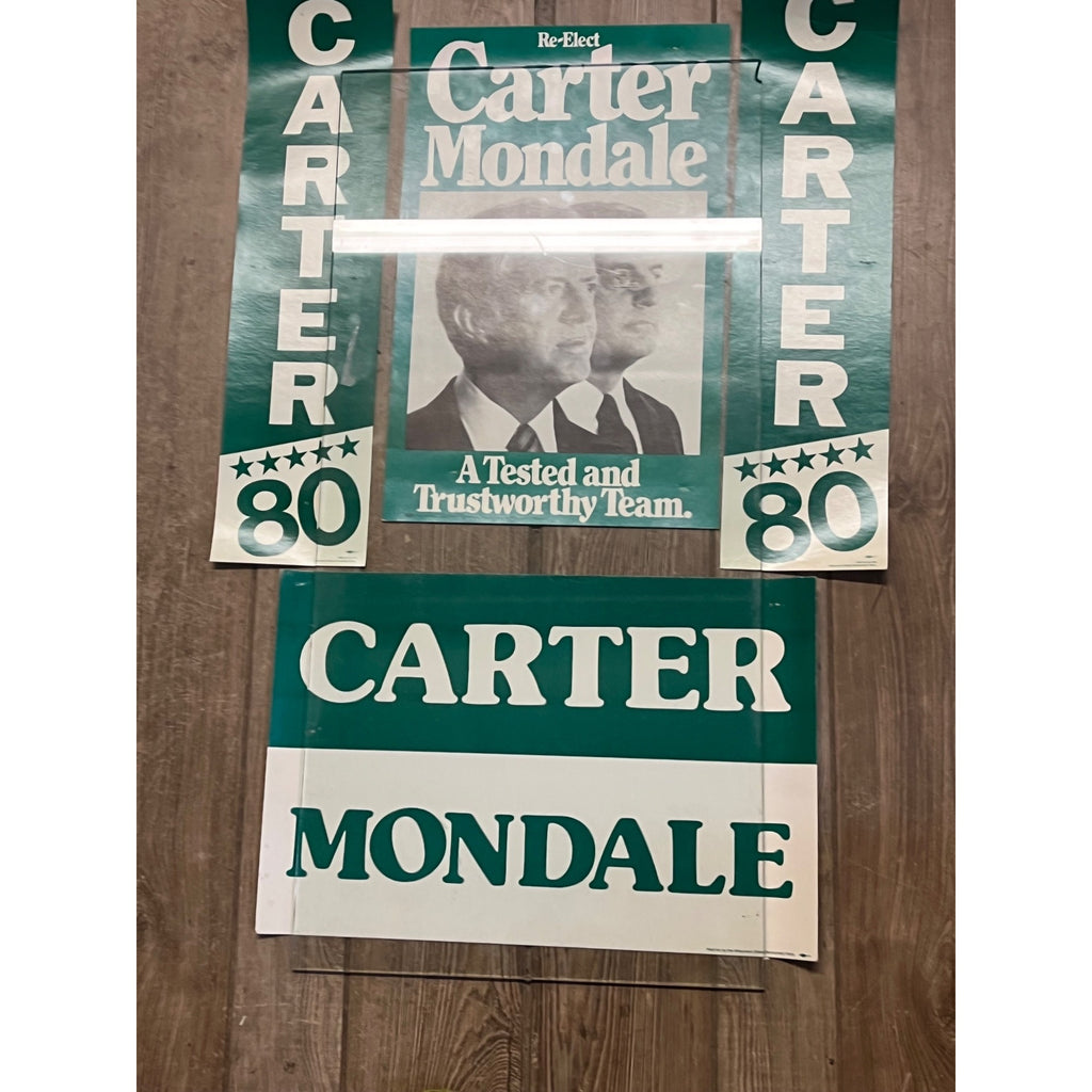 Vintage 1980 Jimmy Carter Mondale Jugate Campaign Cardstock Rally Posters Lot