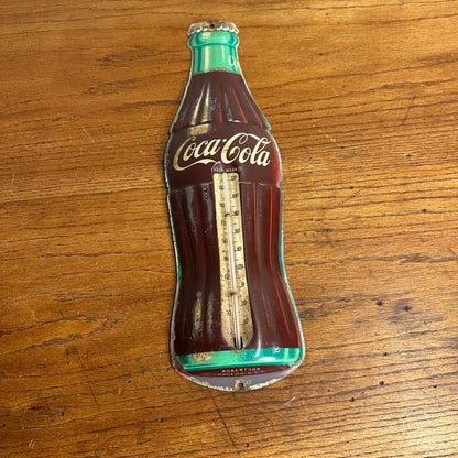 Vintage Coca Cola Bottle Advertising Tin Metal Thermometer Sign Robertson 16.5"