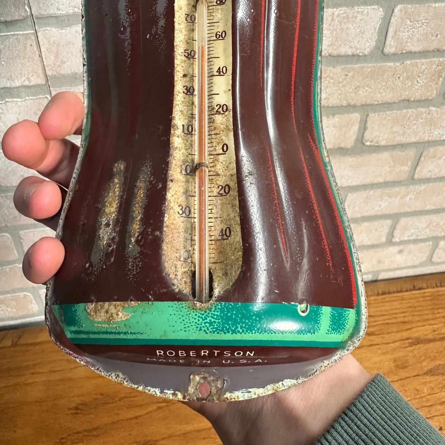 Vintage Coca Cola Bottle Advertising Tin Metal Thermometer Sign Robertson 16.5"