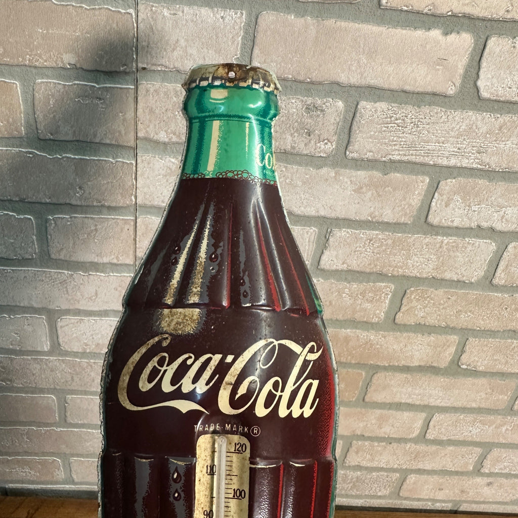 Vintage Coca Cola Bottle Advertising Tin Metal Thermometer Sign Robertson 16.5"