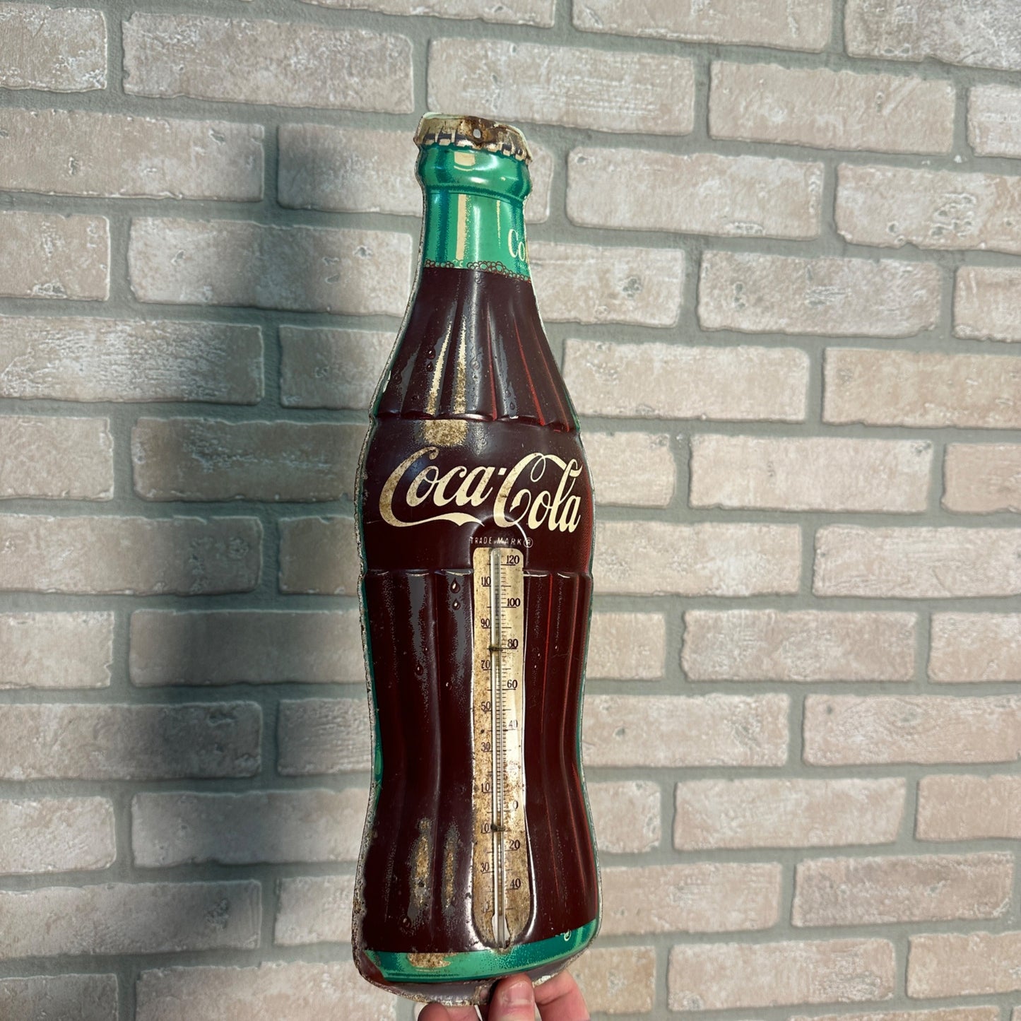 Vintage Coca Cola Bottle Advertising Tin Metal Thermometer Sign Robertson 16.5"