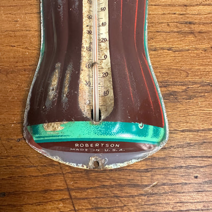 Vintage Coca Cola Bottle Advertising Tin Metal Thermometer Sign Robertson 16.5"