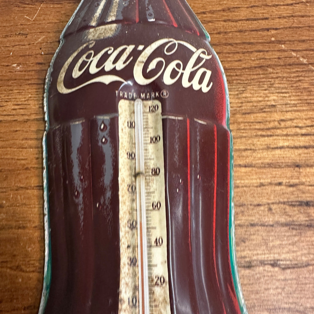 Vintage Coca Cola Bottle Advertising Tin Metal Thermometer Sign Robertson 16.5"