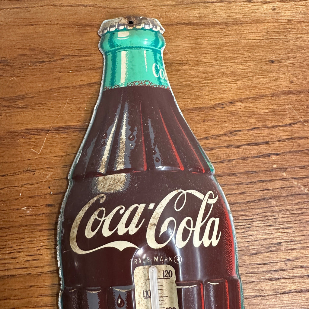 Vintage Coca Cola Bottle Advertising Tin Metal Thermometer Sign Robertson 16.5"