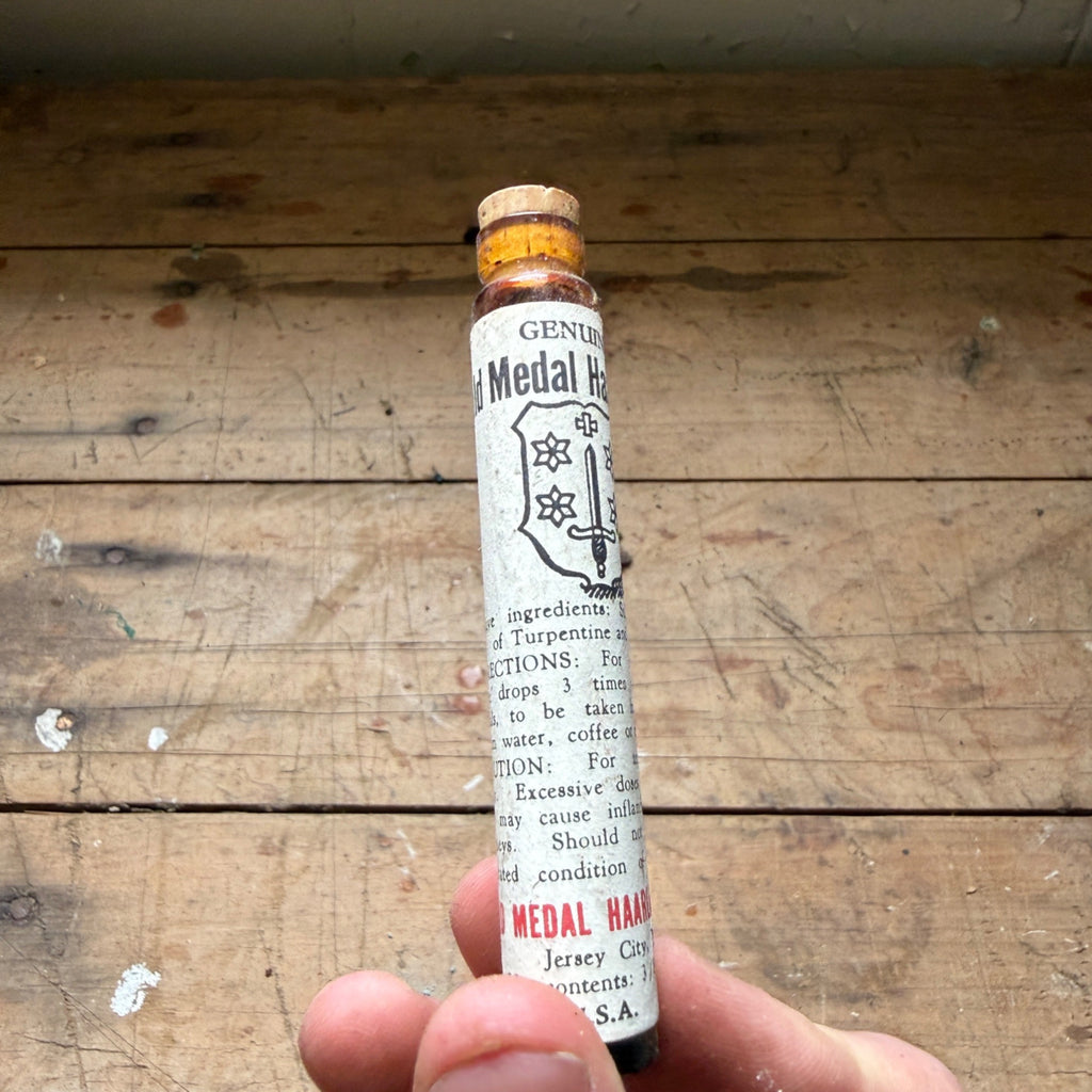 Vintagle Gold Medal Haarlem Oil Labeled Glass Medicine Bottle Tube Brooklyn NY