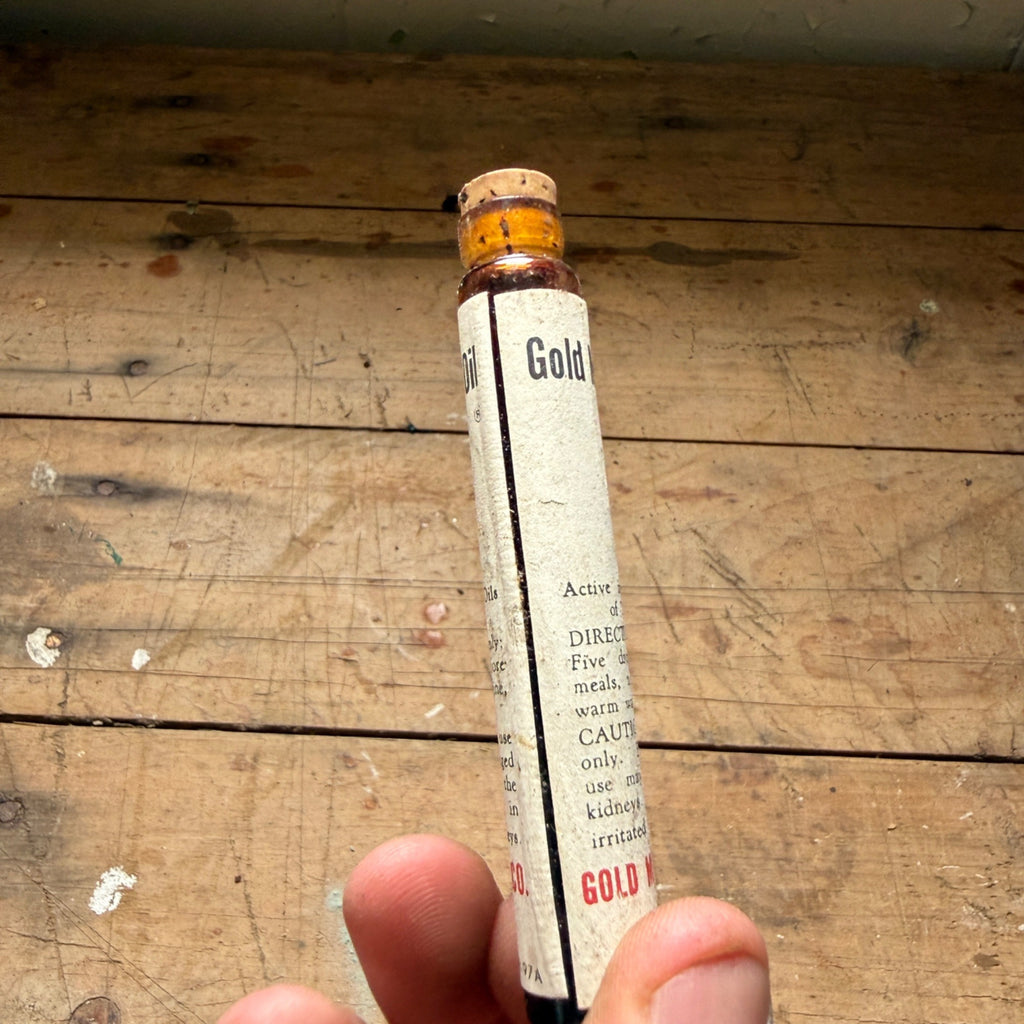 Vintagle Gold Medal Haarlem Oil Labeled Glass Medicine Bottle Tube Brooklyn NY