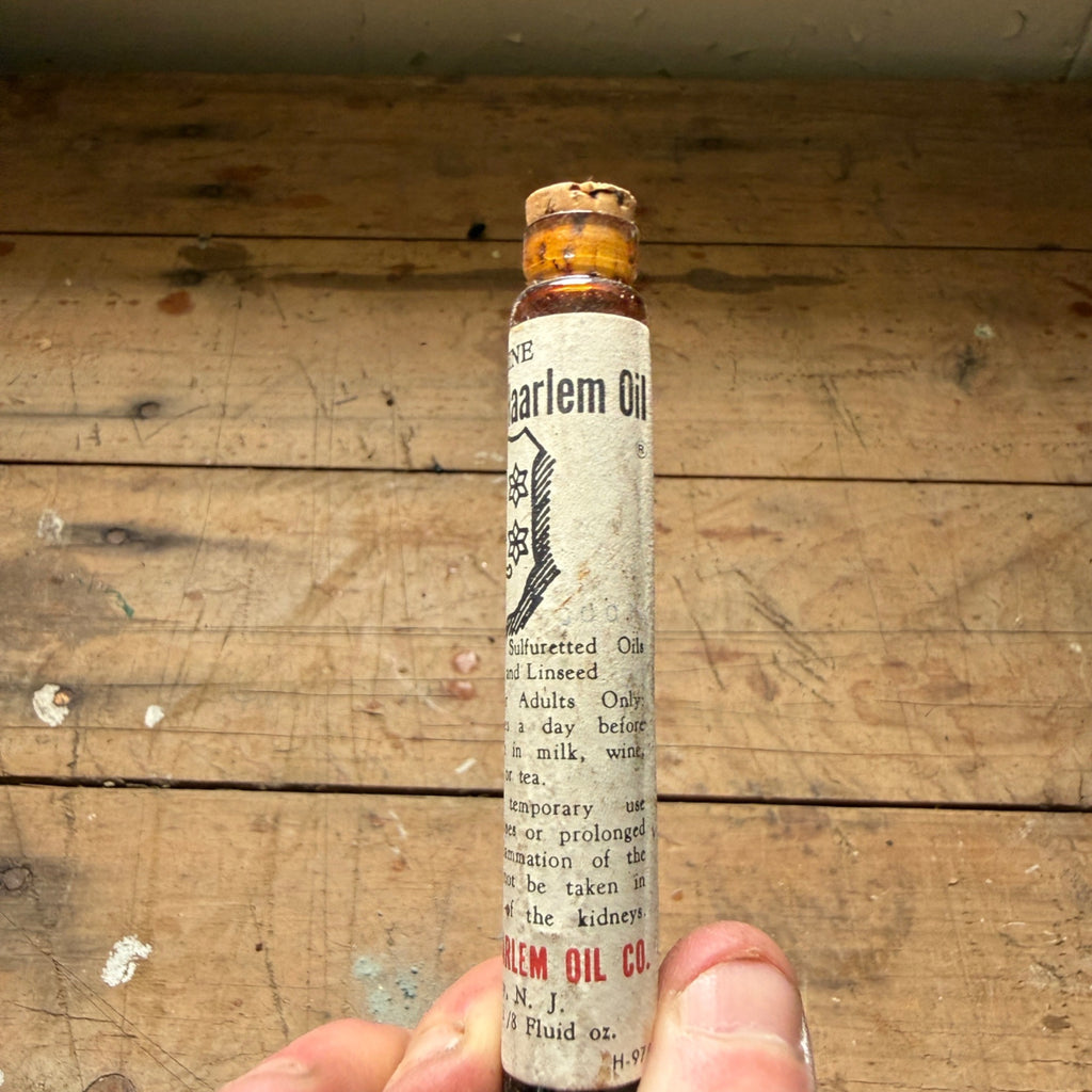 Vintagle Gold Medal Haarlem Oil Labeled Glass Medicine Bottle Tube Brooklyn NY