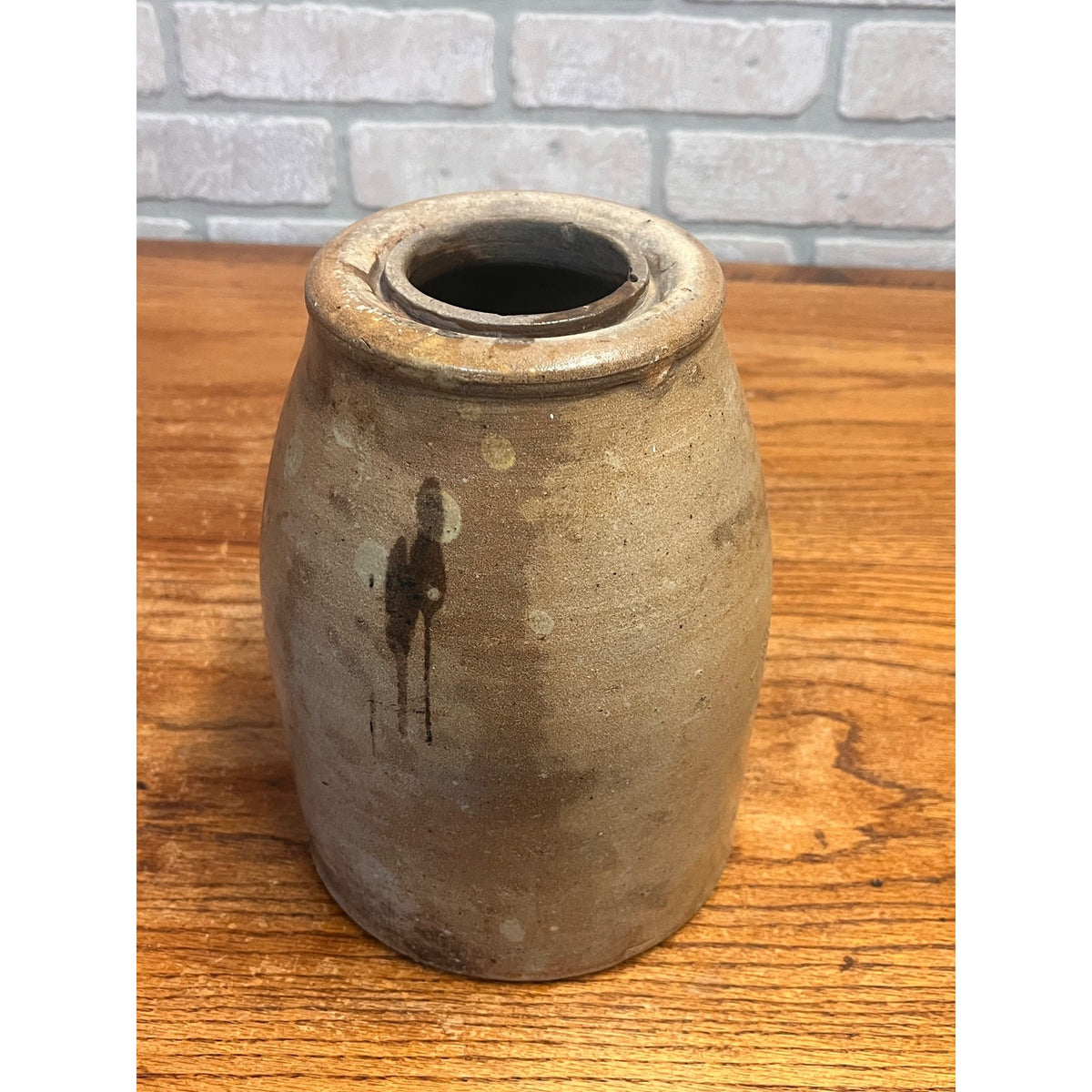 Antique 19th c. Stoneware Wax Seal Pantry Preserve Jar Primitive Kitchen Decor Salt Glazed