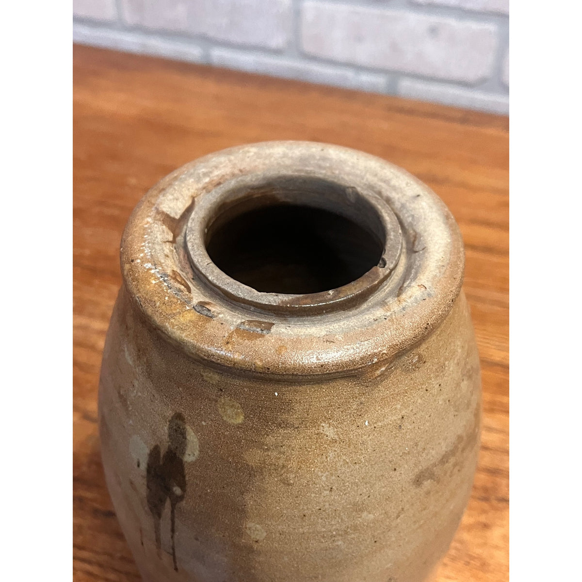 Antique 19th c. Stoneware Wax Seal Pantry Preserve Jar Primitive Kitchen Decor Salt Glazed