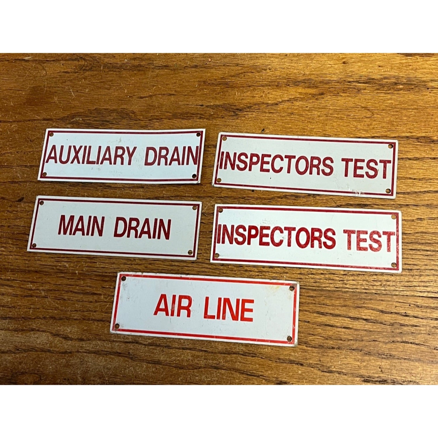 Vintage Fire Sprinkler Signs Aluminum Main Drain Inspector Test Air Line Lot (6)