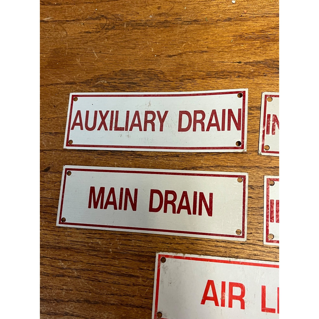 Vintage Fire Sprinkler Signs Aluminum Main Drain Inspector Test Air Line Lot (6)