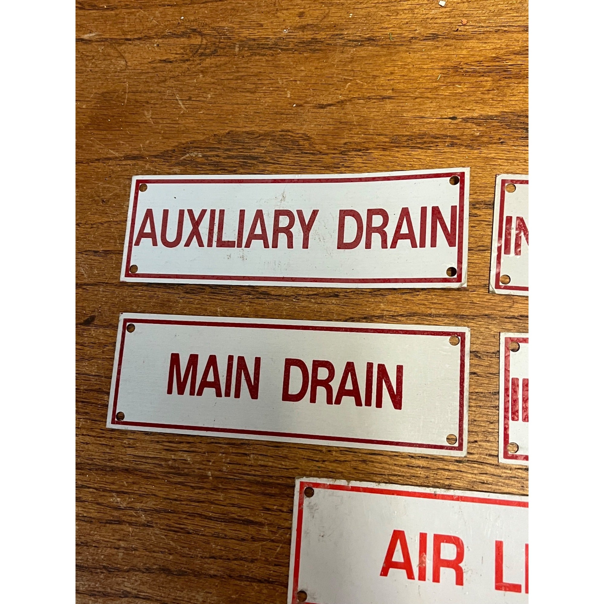 Vintage Fire Sprinkler Signs Aluminum Main Drain Inspector Test Air Line Lot (6)