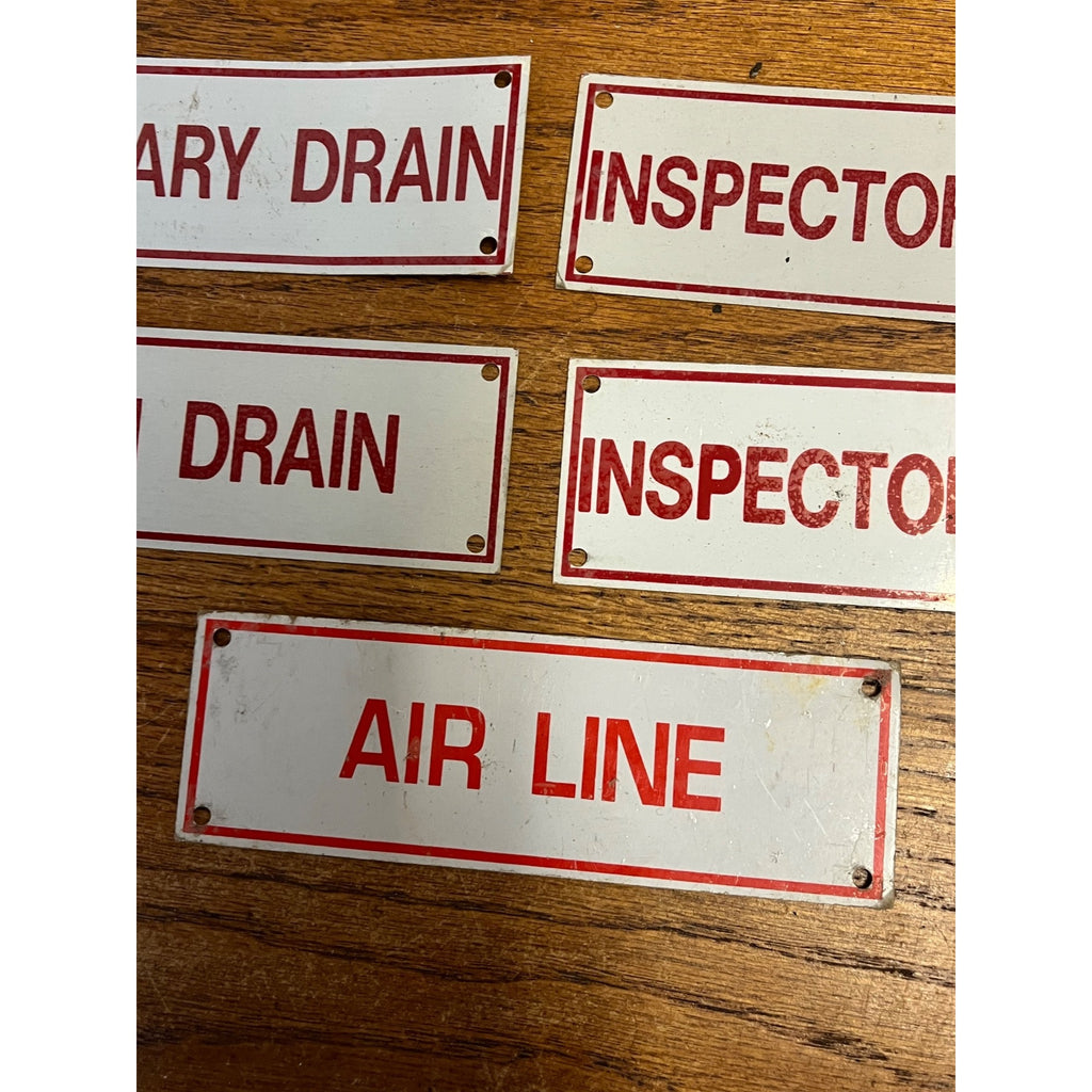 Vintage Fire Sprinkler Signs Aluminum Main Drain Inspector Test Air Line Lot (6)
