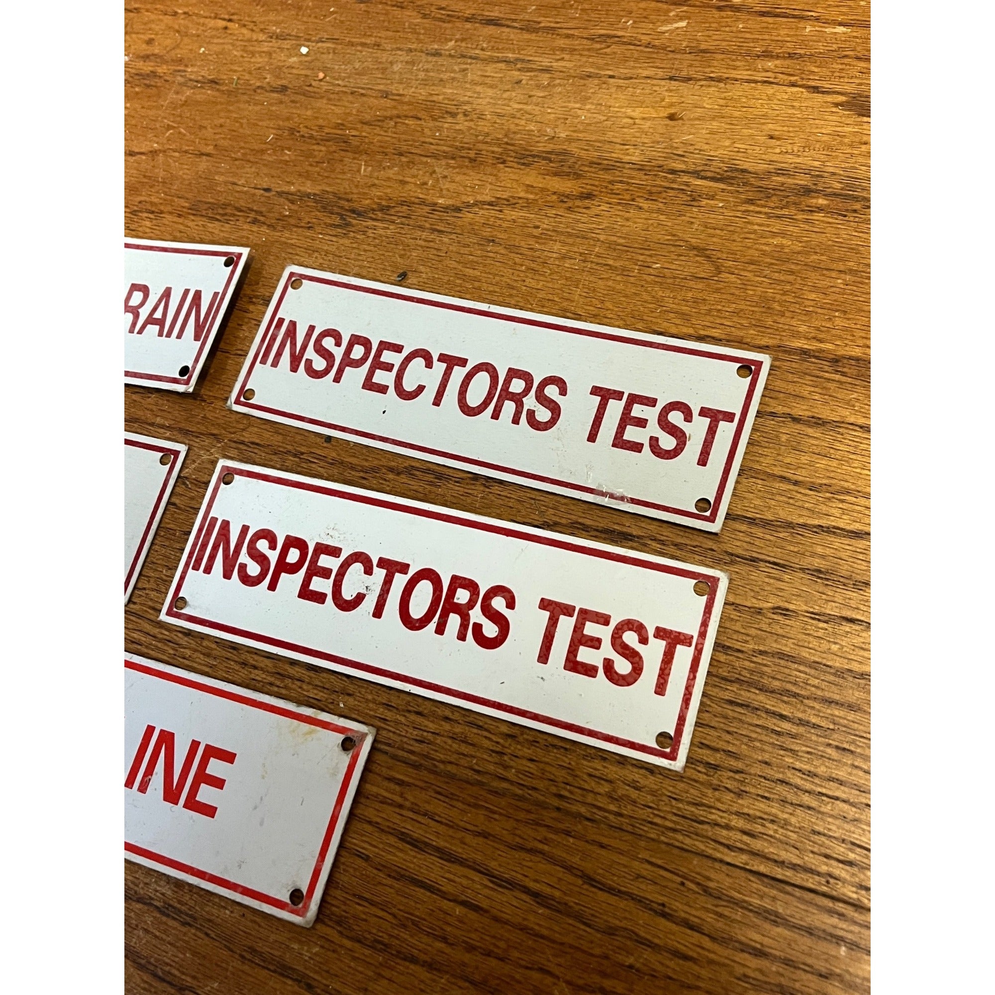 Vintage Fire Sprinkler Signs Aluminum Main Drain Inspector Test Air Line Lot (6)