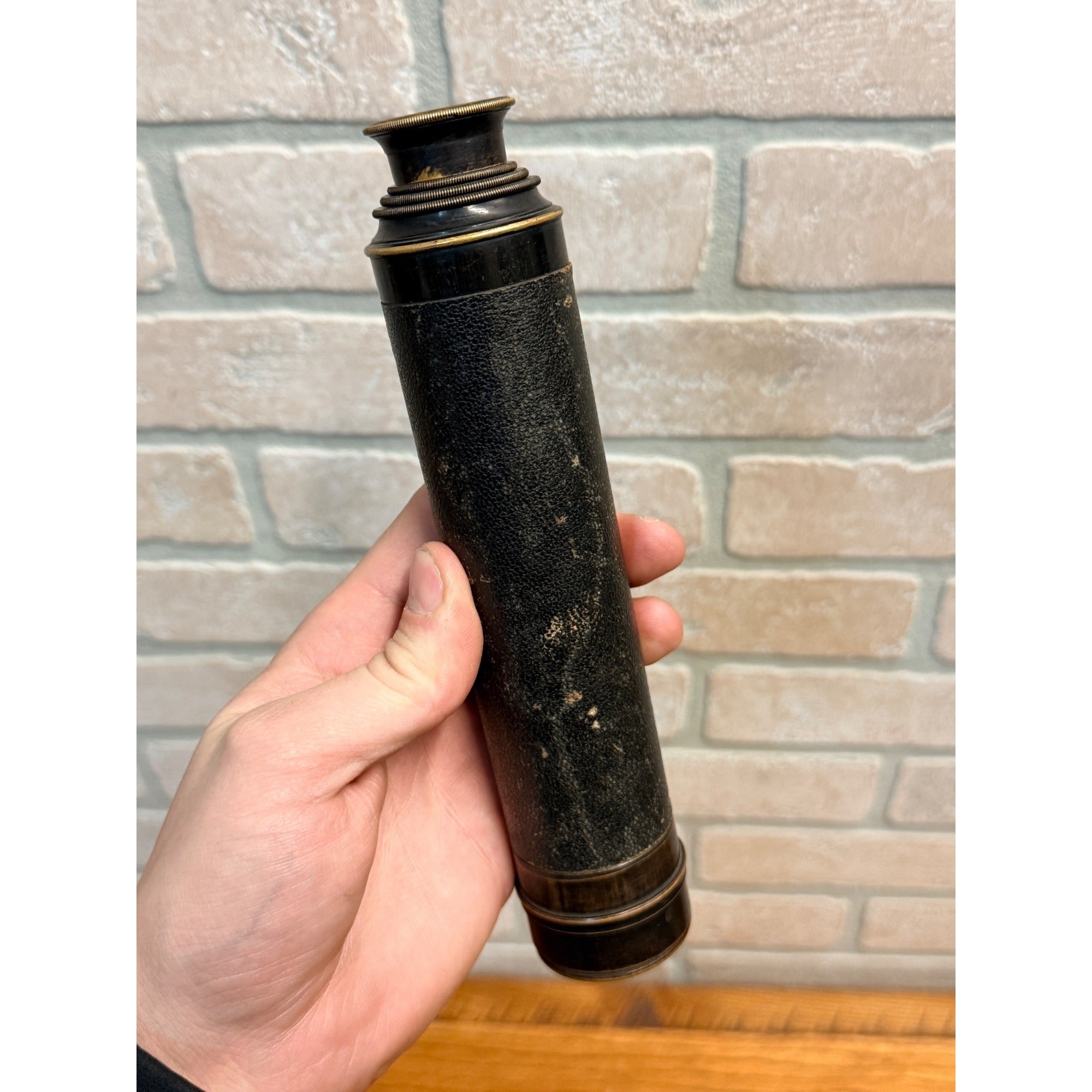 Antique Victorian 1890s Leather-Wrapped Brass Telescope Spyglass Maritime 22.5"