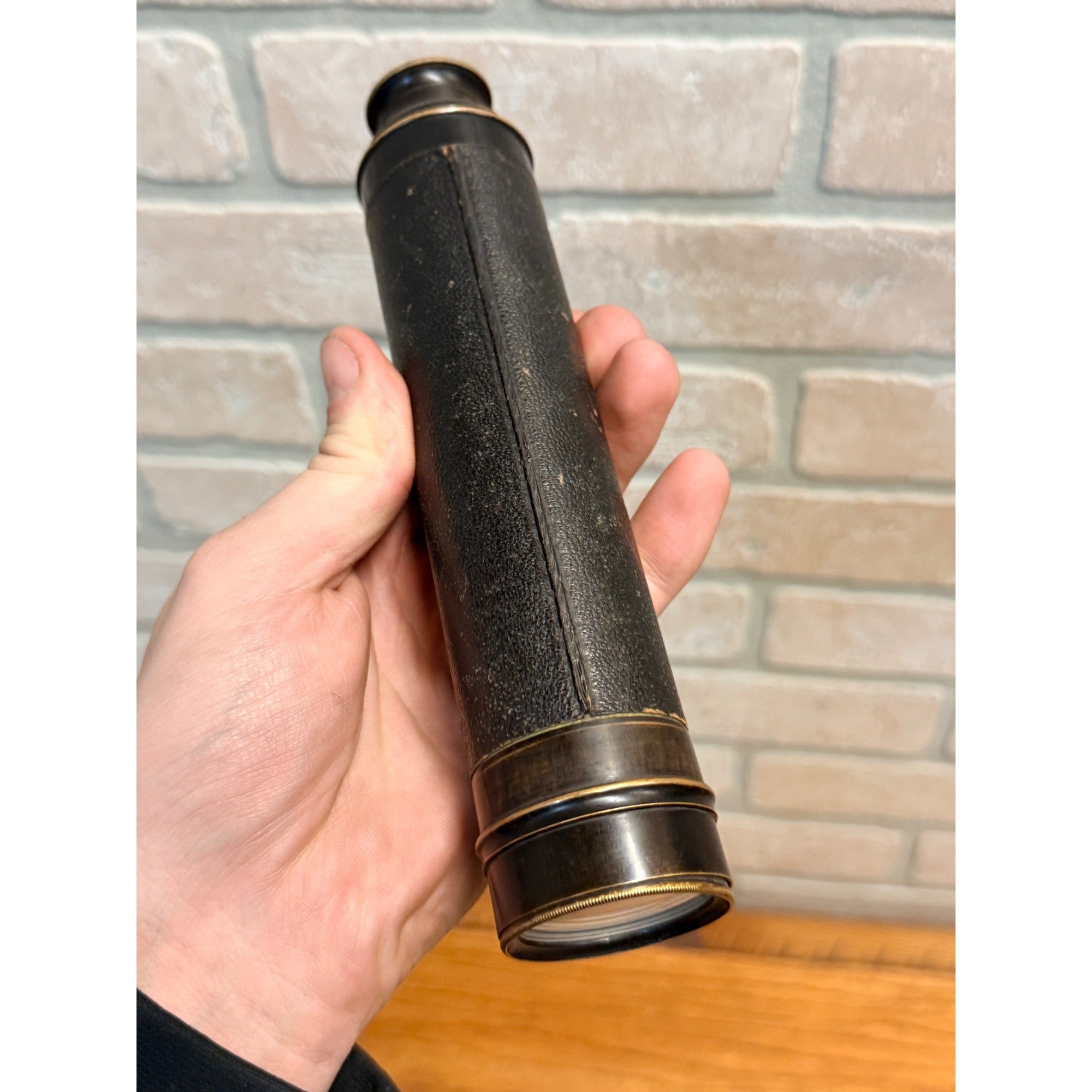Antique Victorian 1890s Leather-Wrapped Brass Telescope Spyglass Maritime 22.5"