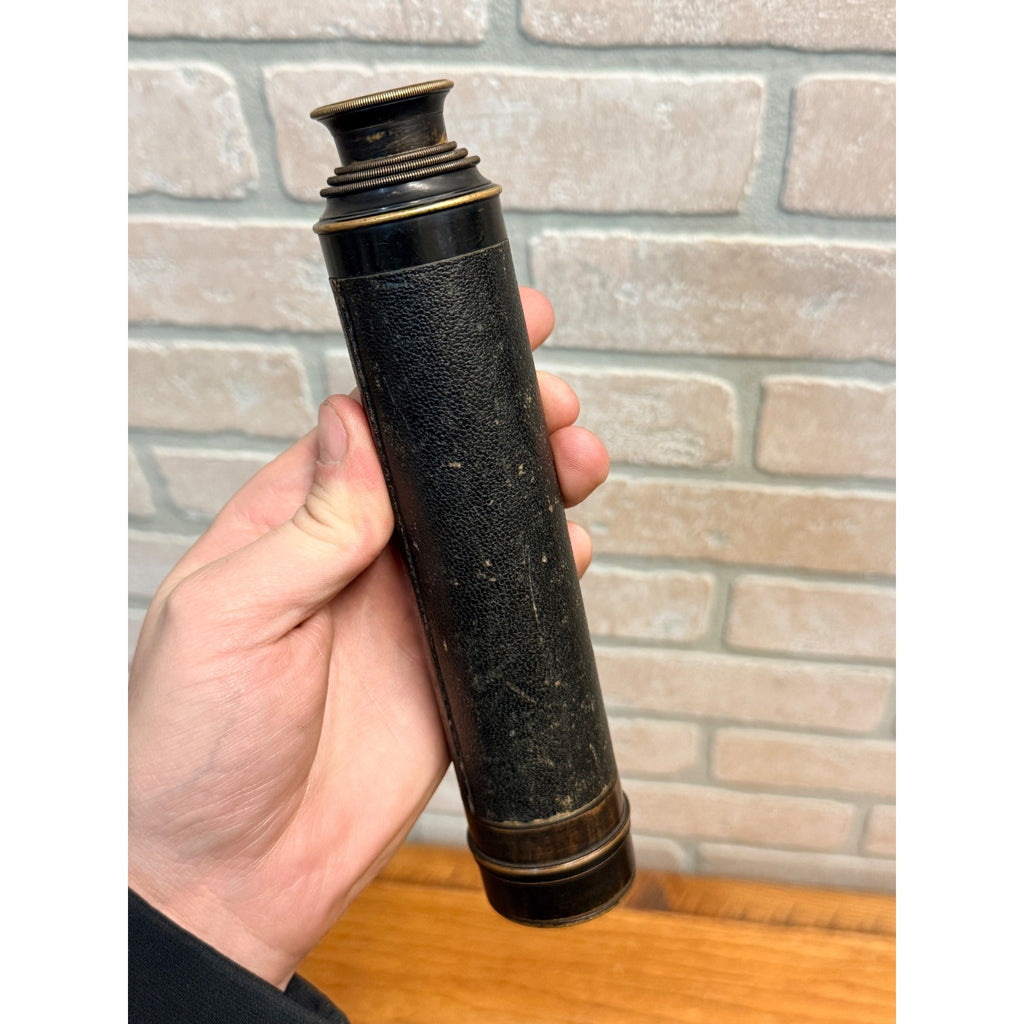 Antique Victorian 1890s Leather-Wrapped Brass Telescope Spyglass Maritime 22.5"