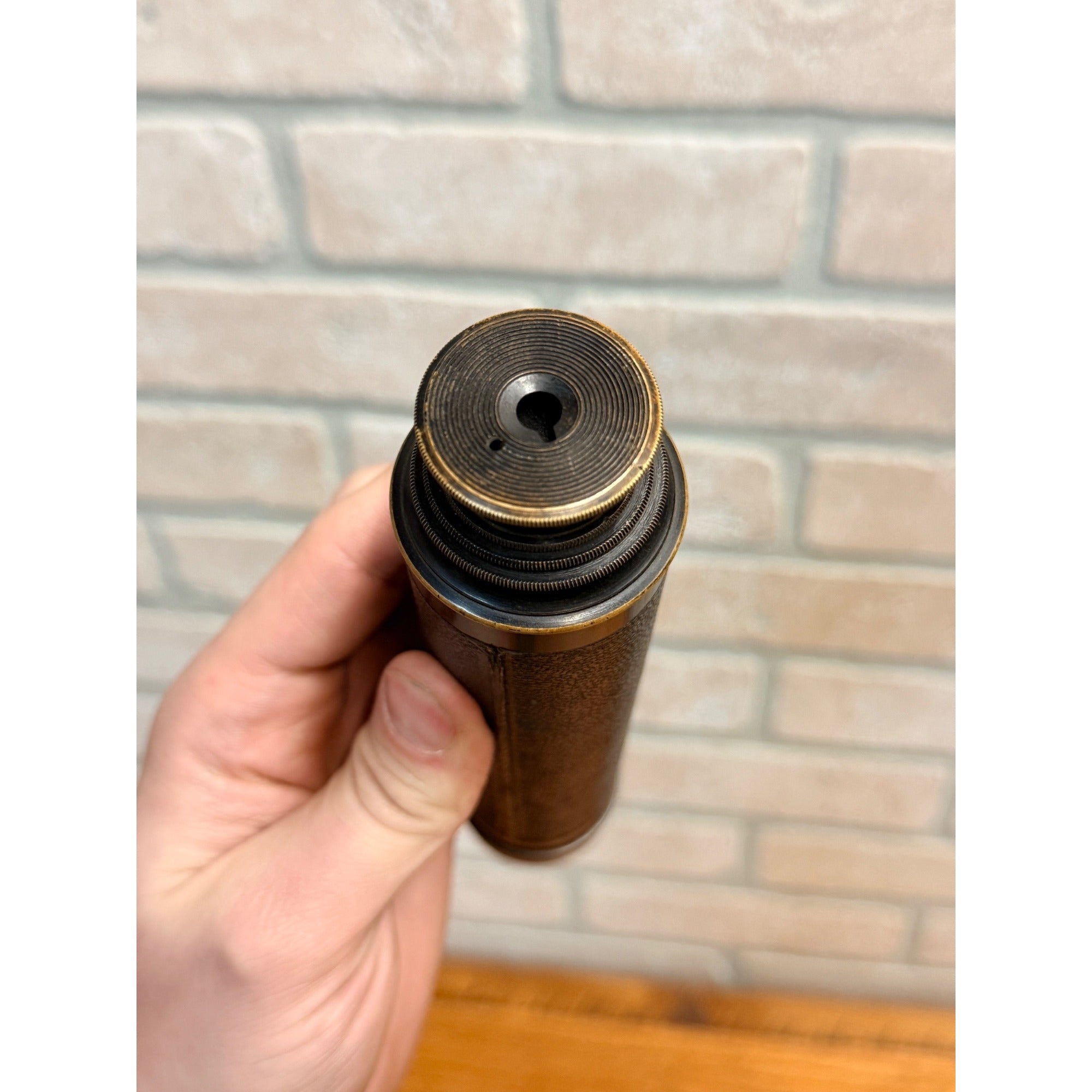 Antique Victorian 1890s Leather-Wrapped Brass Telescope Spyglass Maritime 22.5"