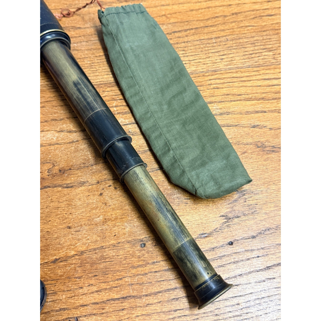 Antique Victorian 1890s Leather-Wrapped Brass Telescope Spyglass Maritime 22.5"