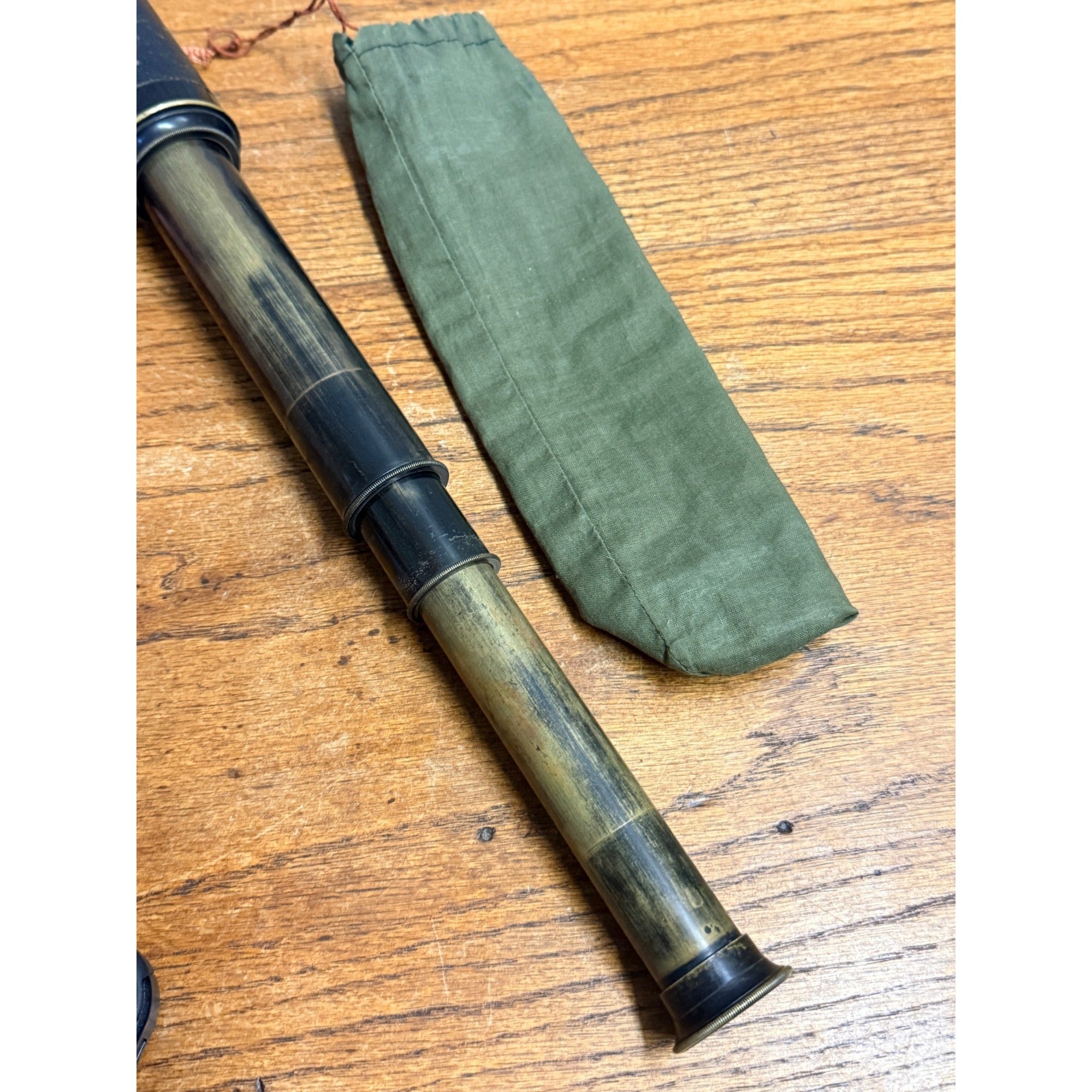 Antique Victorian 1890s Leather-Wrapped Brass Telescope Spyglass Maritime 22.5"