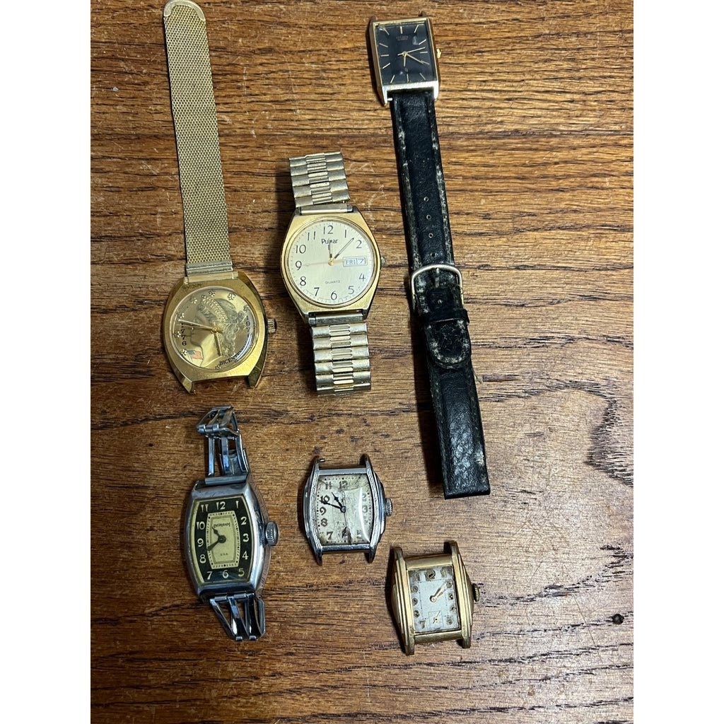 Vintage Men's Wristwatch Lot Parts/Repair Watches Ingraham Deco, Elgin, Pulsar +