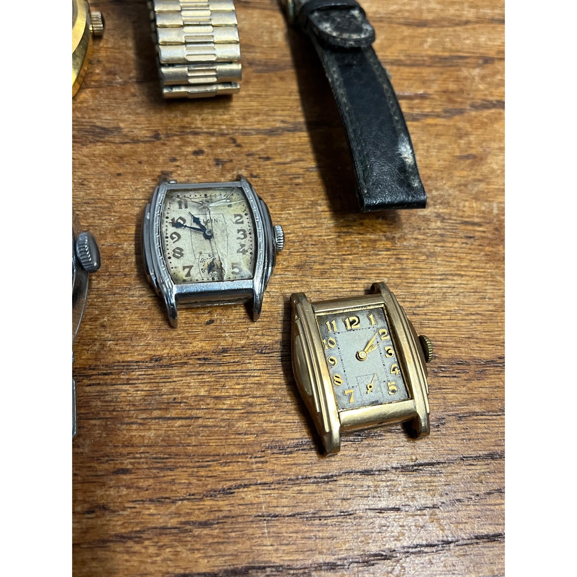 Vintage Men's Wristwatch Lot Parts/Repair Watches Ingraham Deco, Elgin, Pulsar +