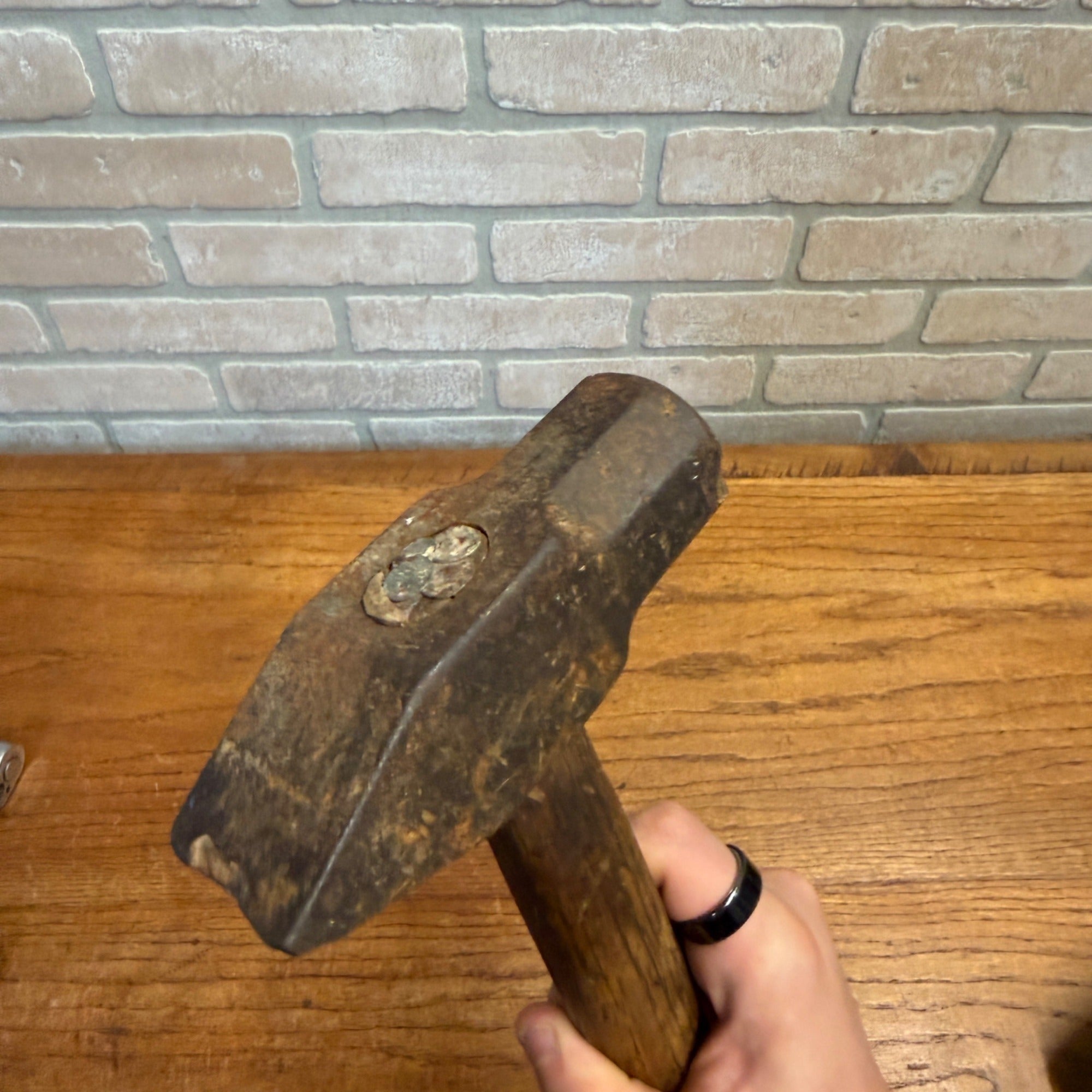 Vintage Hand Tool Wedge Sledge Hammer With Wooden Handle Blacksmith Tool