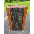 Antique Pressed Steel Model T Auto Touring Trunk Faux Leather Painted Car Chest