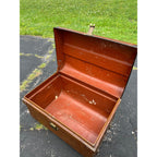 Antique Pressed Steel Model T Auto Touring Trunk Faux Leather Painted Car Chest