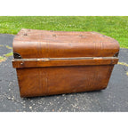 Antique Pressed Steel Model T Auto Touring Trunk Faux Leather Painted Car Chest
