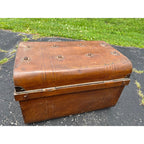 Antique Pressed Steel Model T Auto Touring Trunk Faux Leather Painted Car Chest