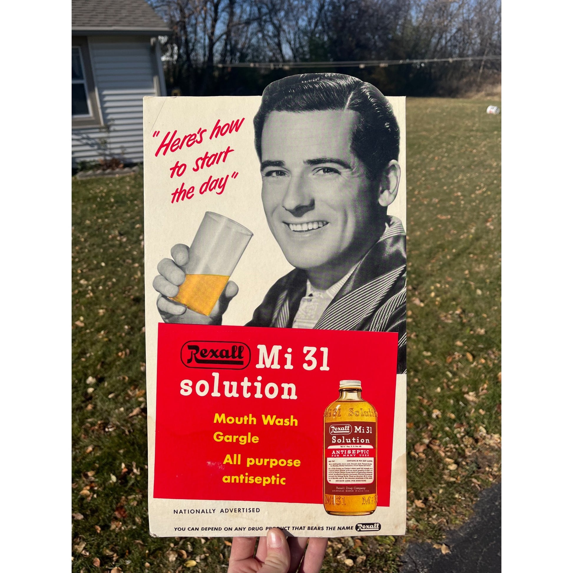 Vintage Rexall Mouth Wash Cardboard Advertising Easel Sign Drug Store Display