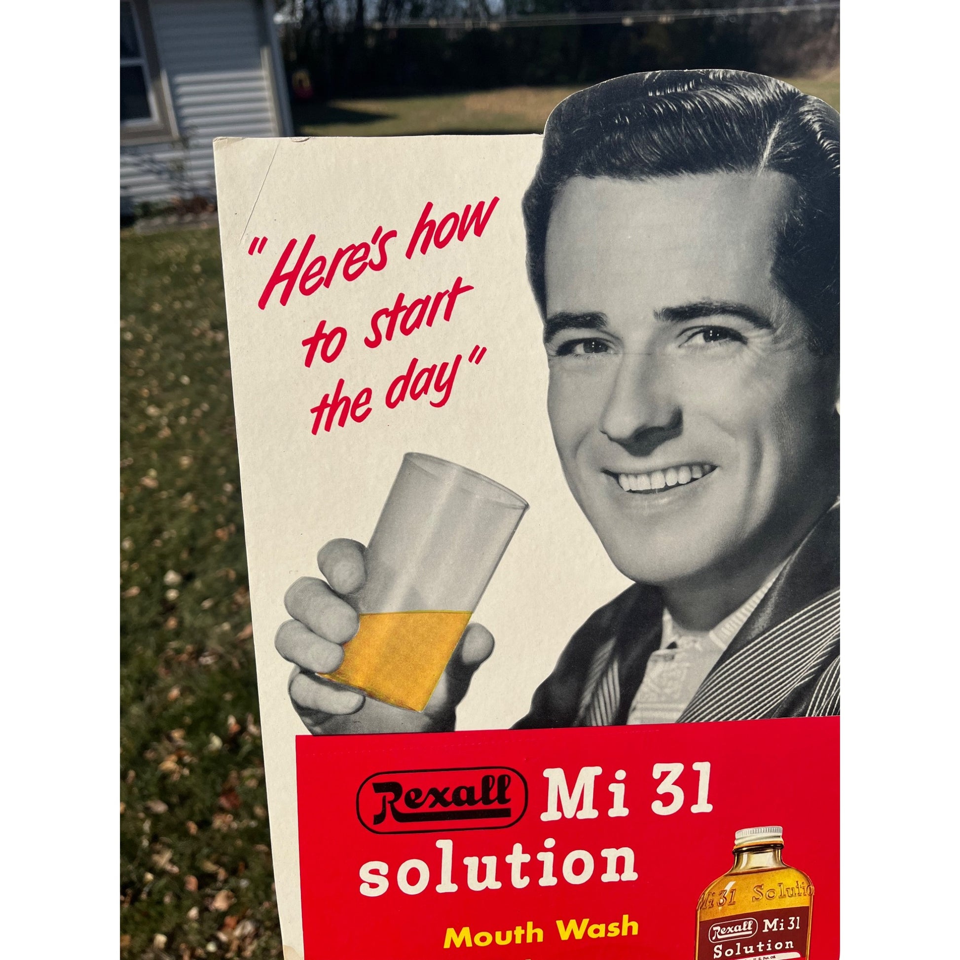 Vintage Rexall Mouth Wash Cardboard Advertising Easel Sign Drug Store Display